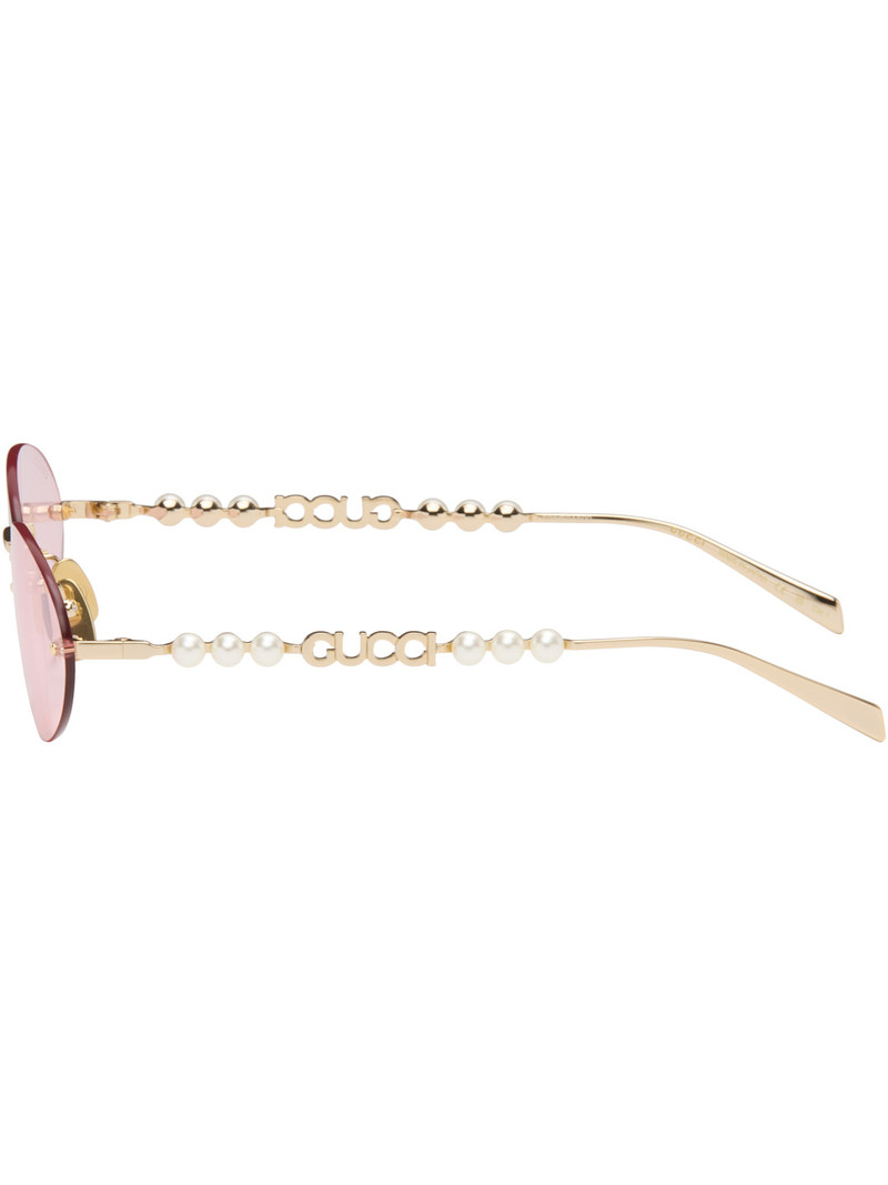 Gold Pearl Oval Frame Sunglasses 3