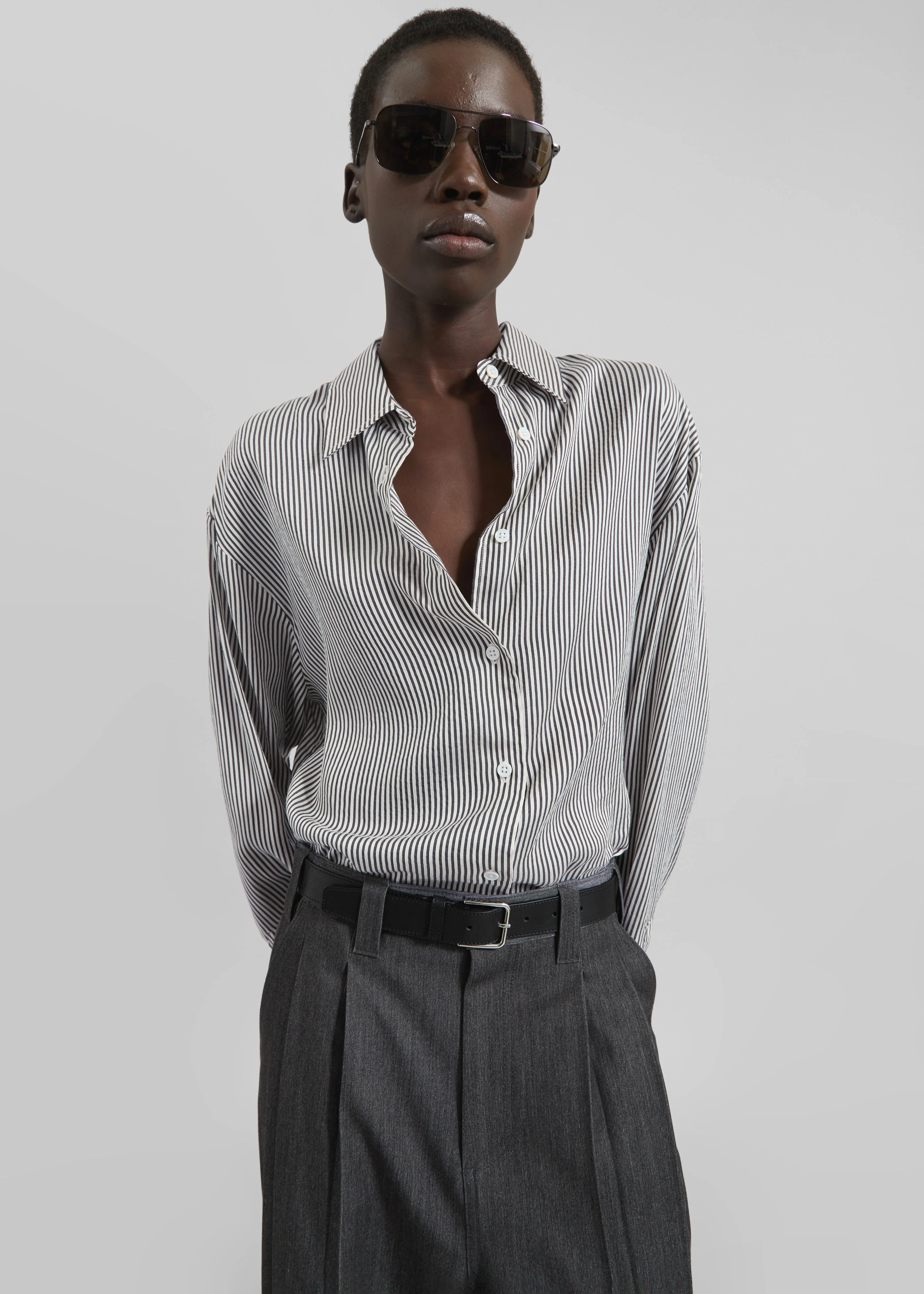 Lui Striped Silk Shirt - Black/White Stripe - 1