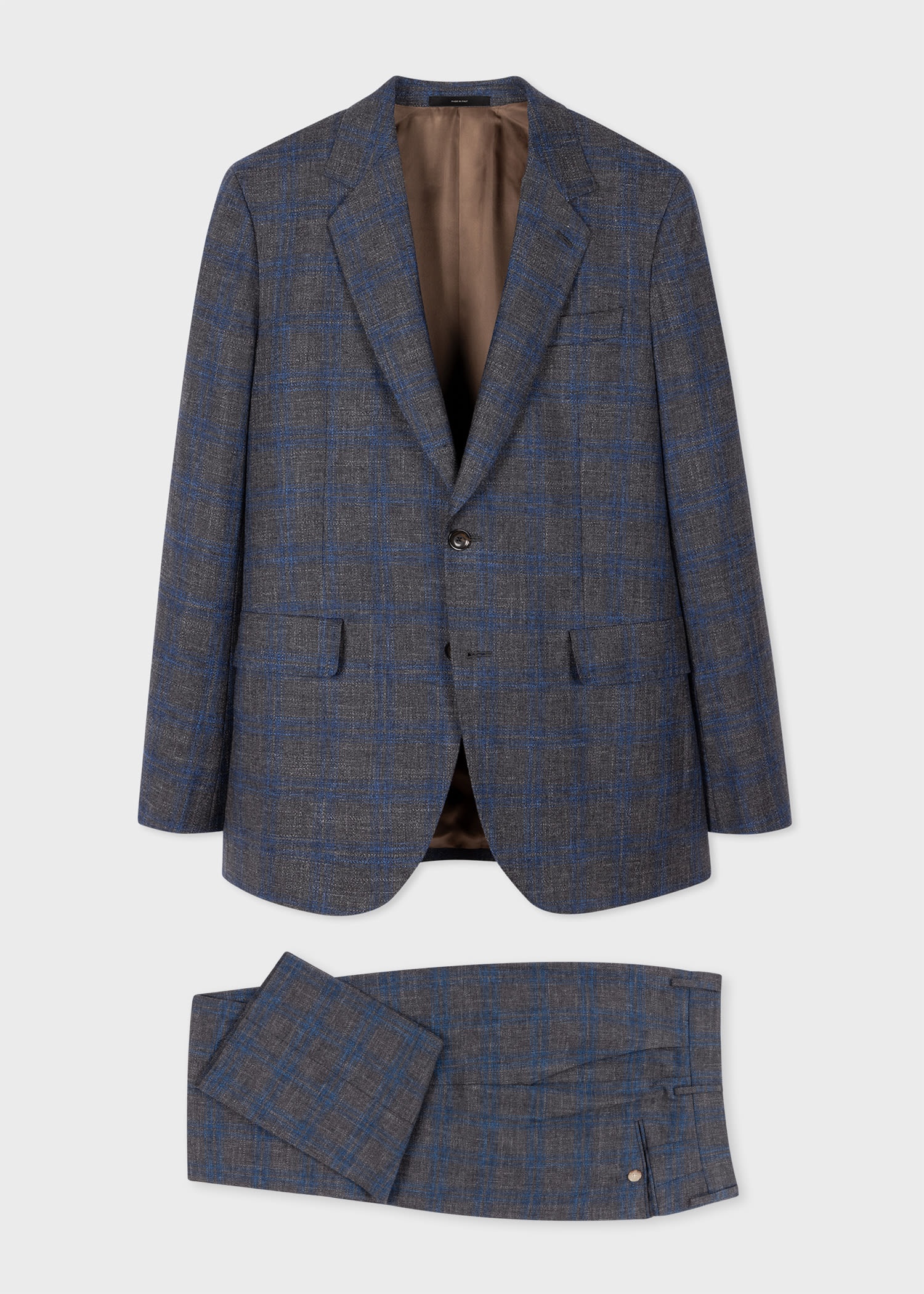 Grey and Blue Check Wool-Linen Suit - 1