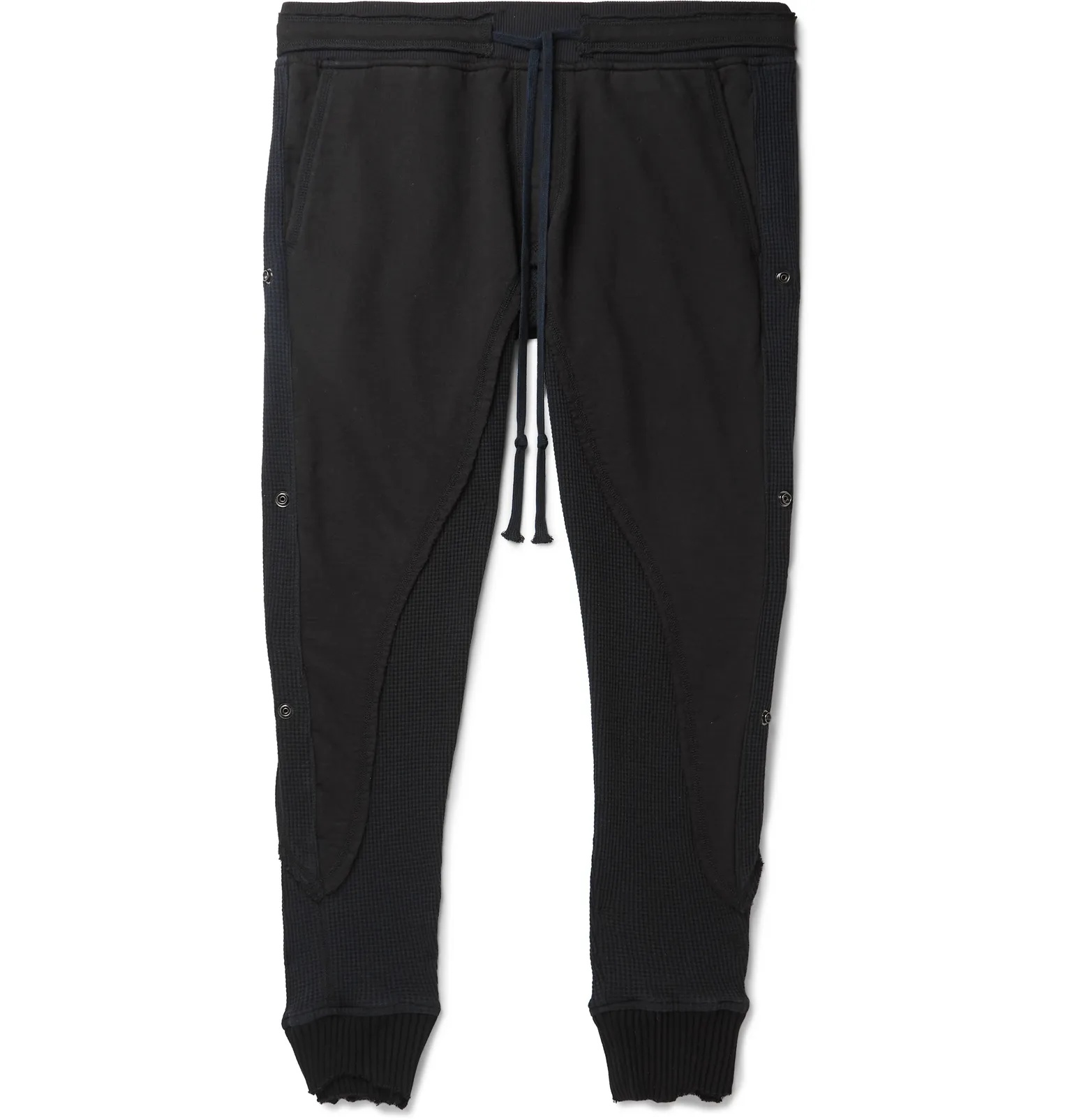 50/50 Slim-Fit Rivet-Detailed Waffle-Knit and Cotton-Blend Jersey Sweatpants - 1