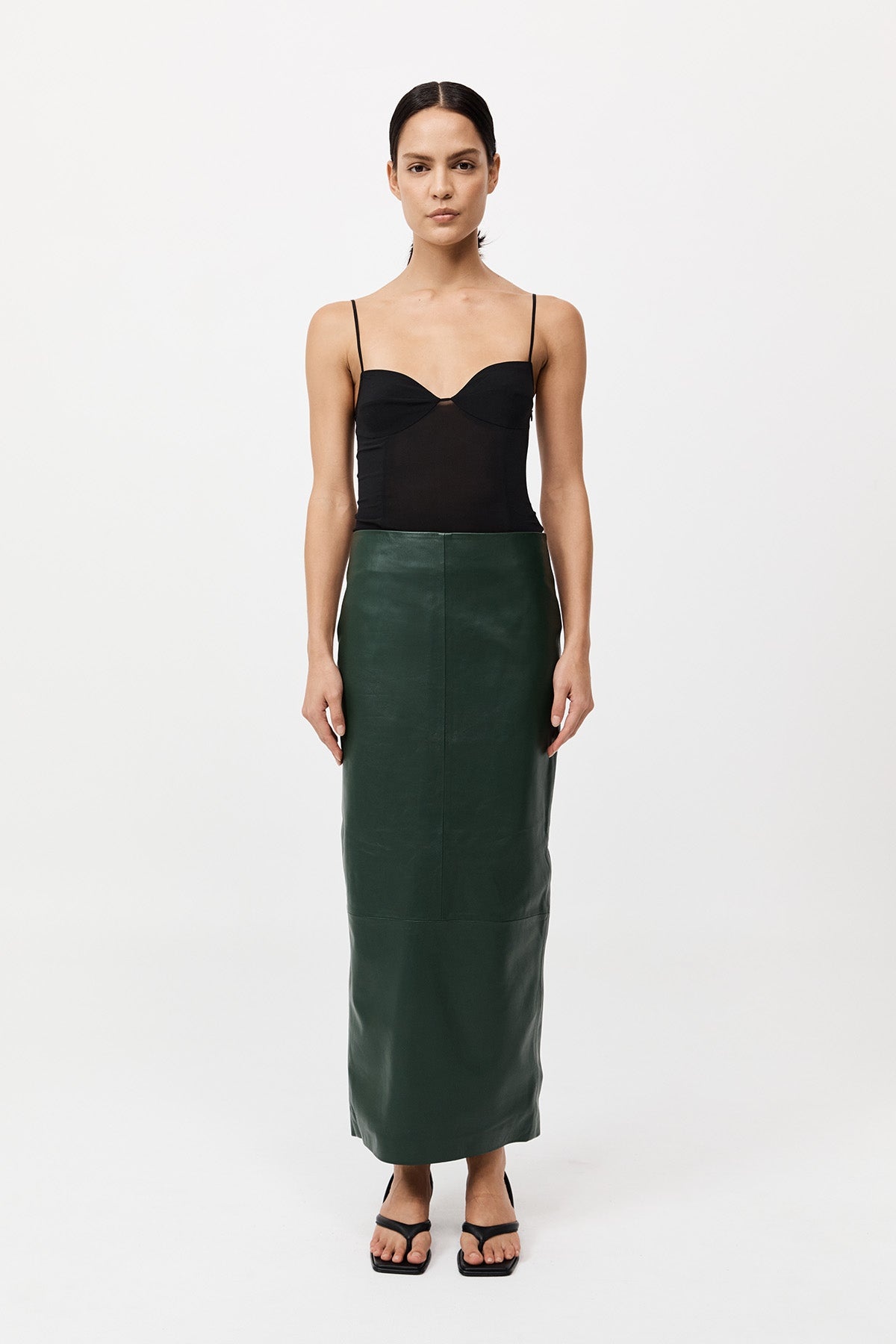 Leather Column Skirt - Deep Green - 2