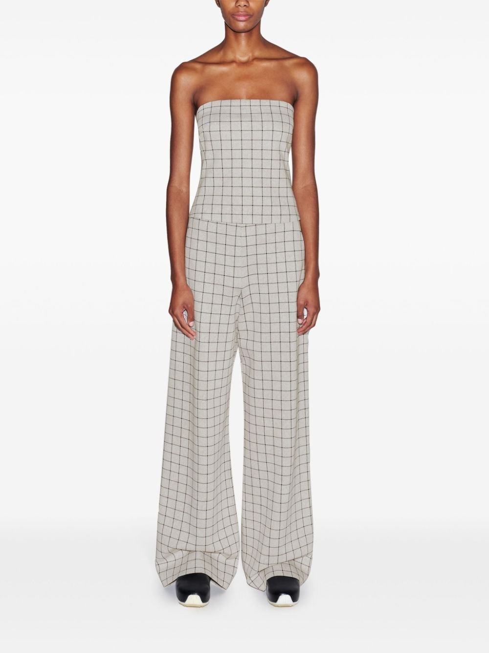 grid-pattern strapless top - 3