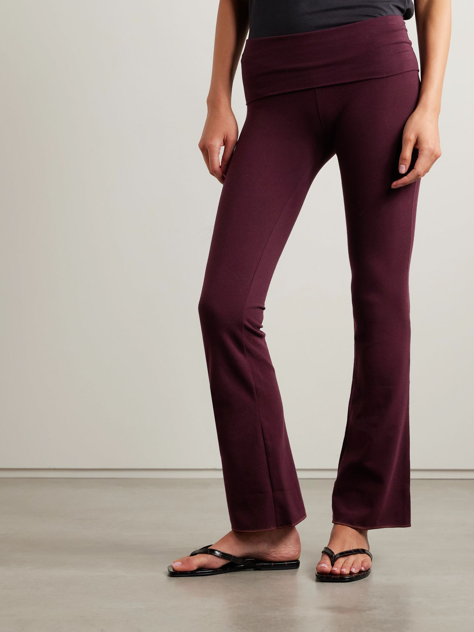 Stretch-Cotton Jersey Foldover Pants - Currant Plum - 2