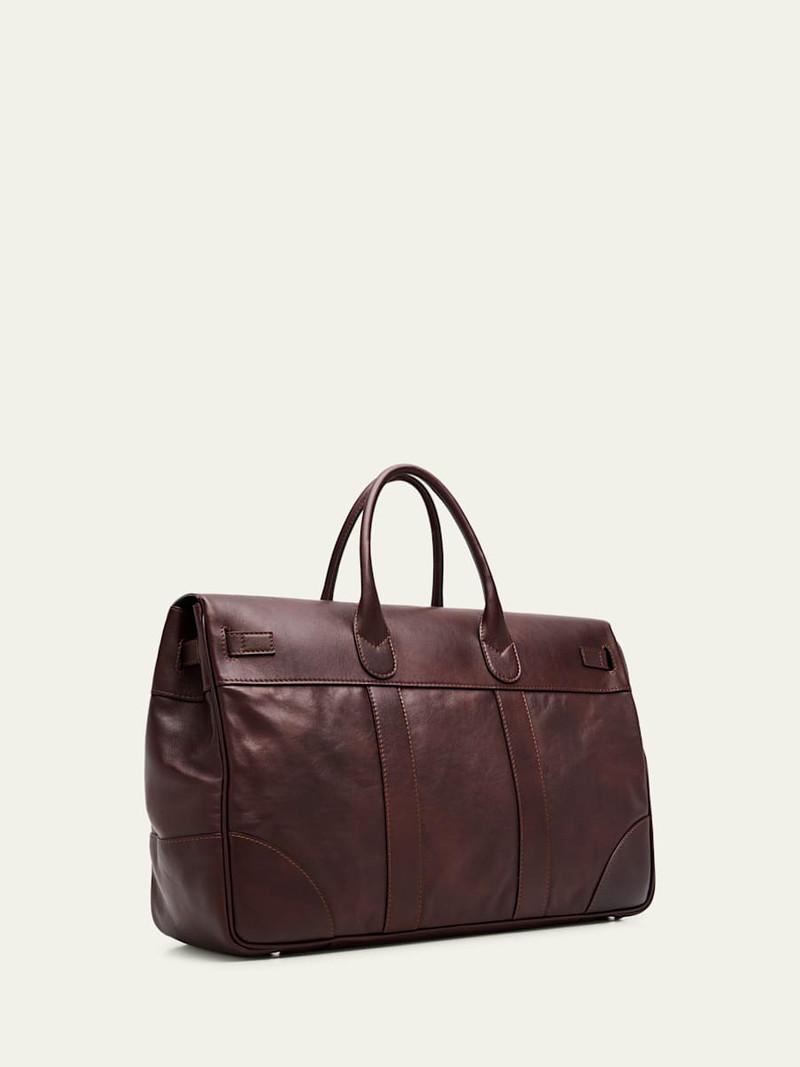 Brunello Cucinelli Men's Country Leather Clasp-Front Duffel Bag outlook