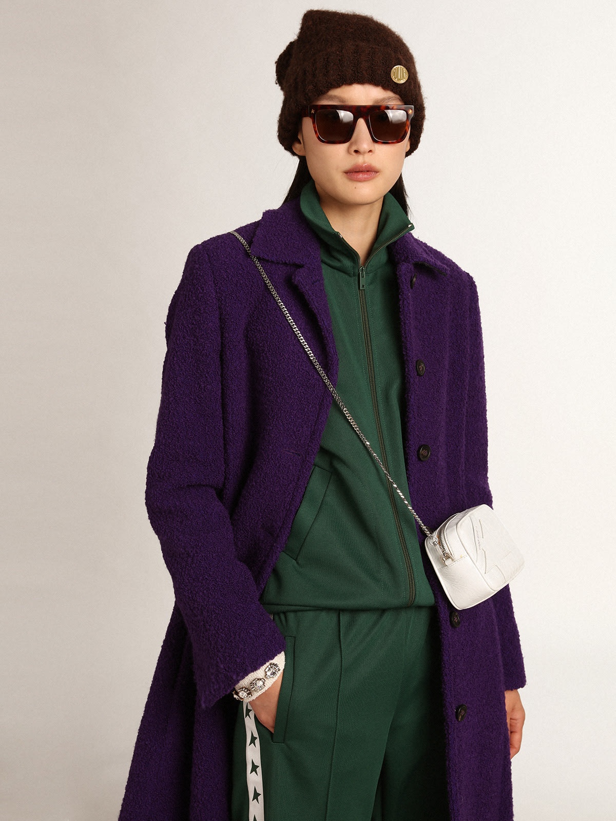 Women's coat in indigo purple wool with printed lining - 2