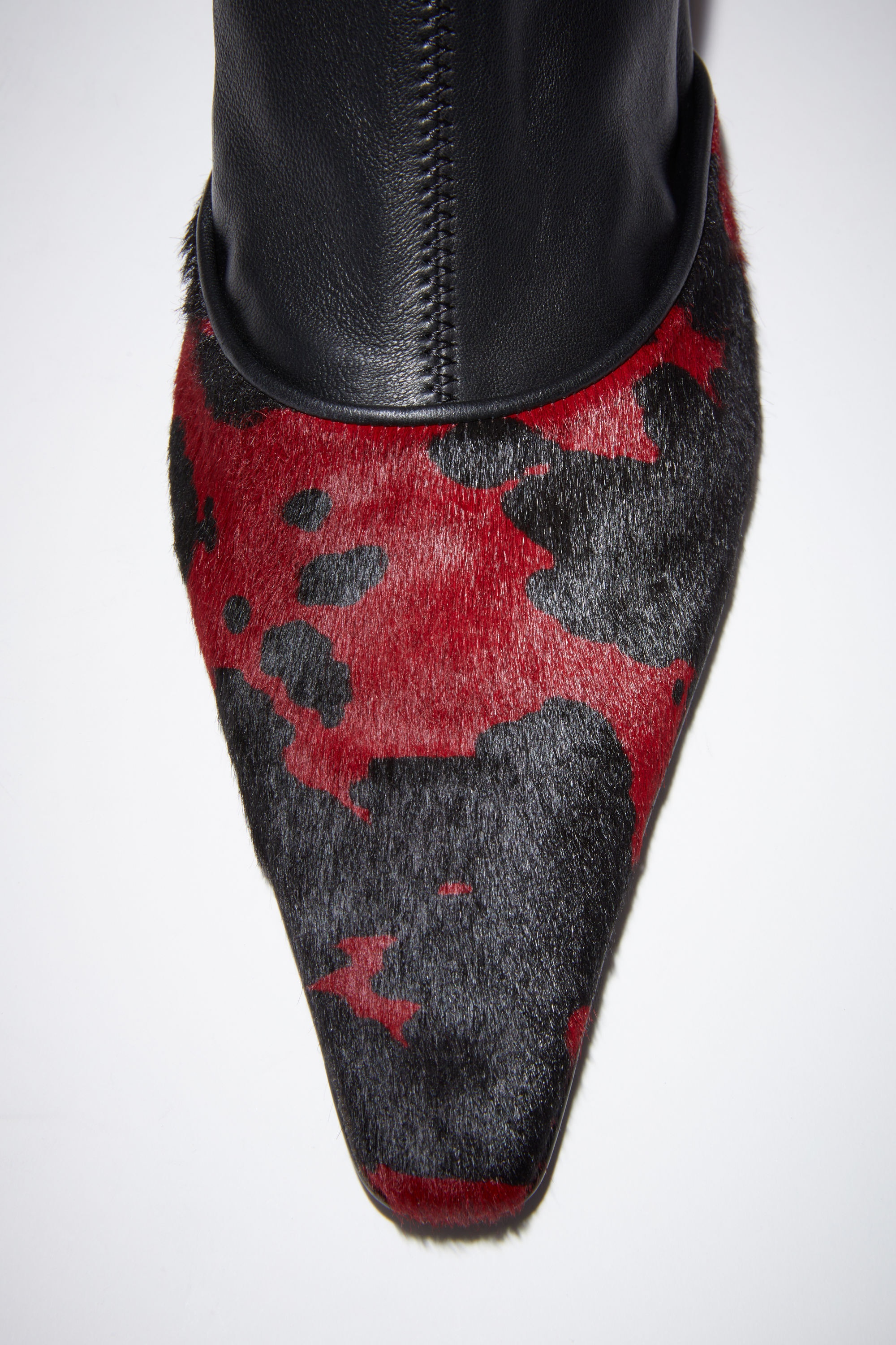 Leather pony heeled ankle boots - Black/red - 5