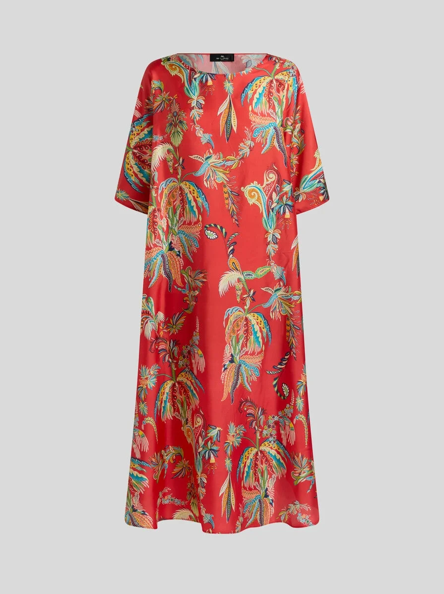 LONG TUNIC DRESS IN SILK TWILL WITH PAISLEY FOLIAGE MOTIF - 1