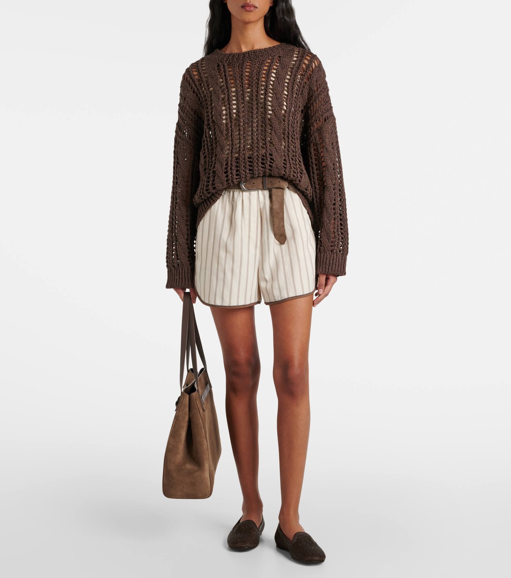 Leather-trimmed raffia slippers - 3