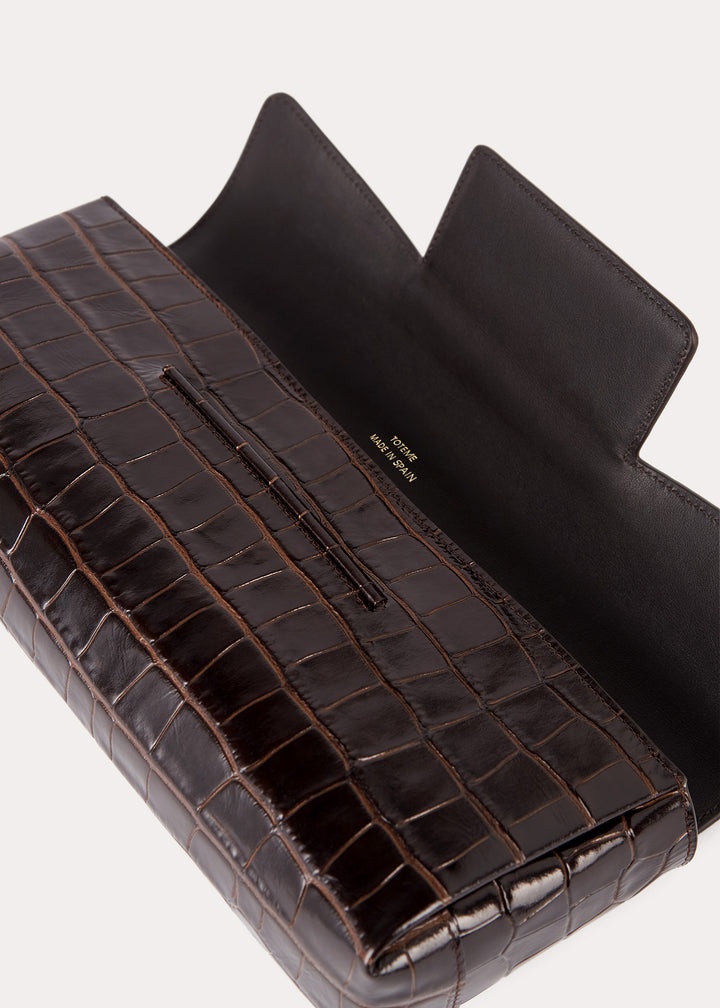 Soft T-clutch dark brown croco - 5