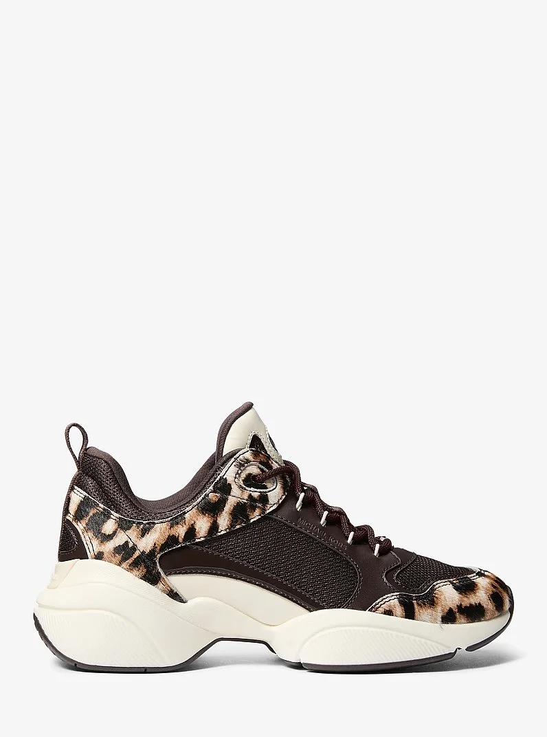 Bowie Leopard-Print Calf Hair and Mesh Trainer - 1