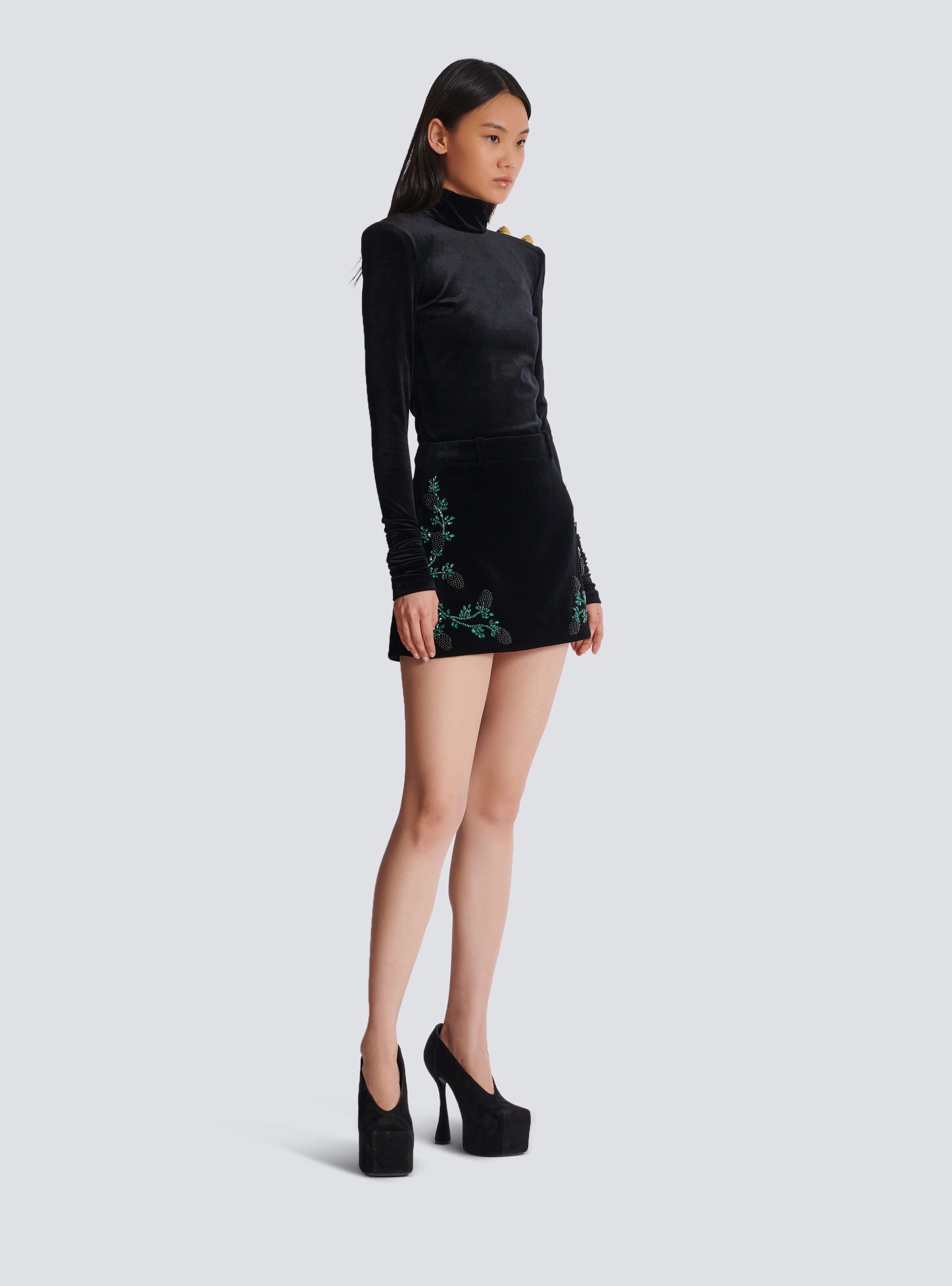 A-line skirt in Blackberry-embroidered velvet - 3
