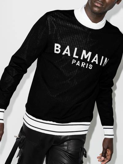 Balmain striped trim logo jumper outlook