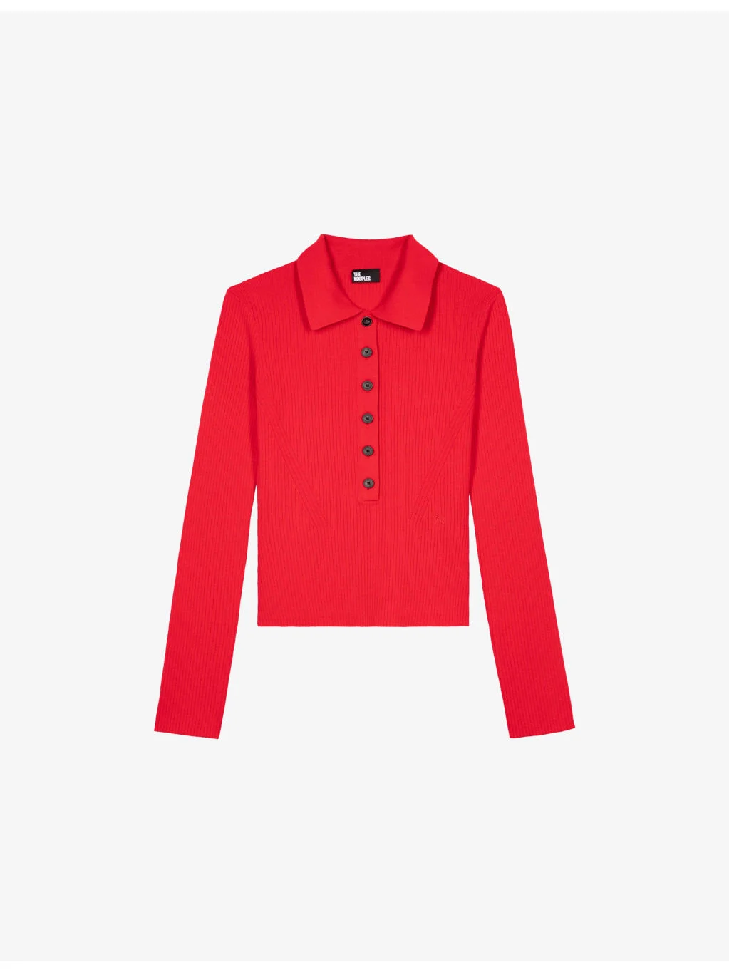 Ribbed Button-Neck Knitted Jumper - 1