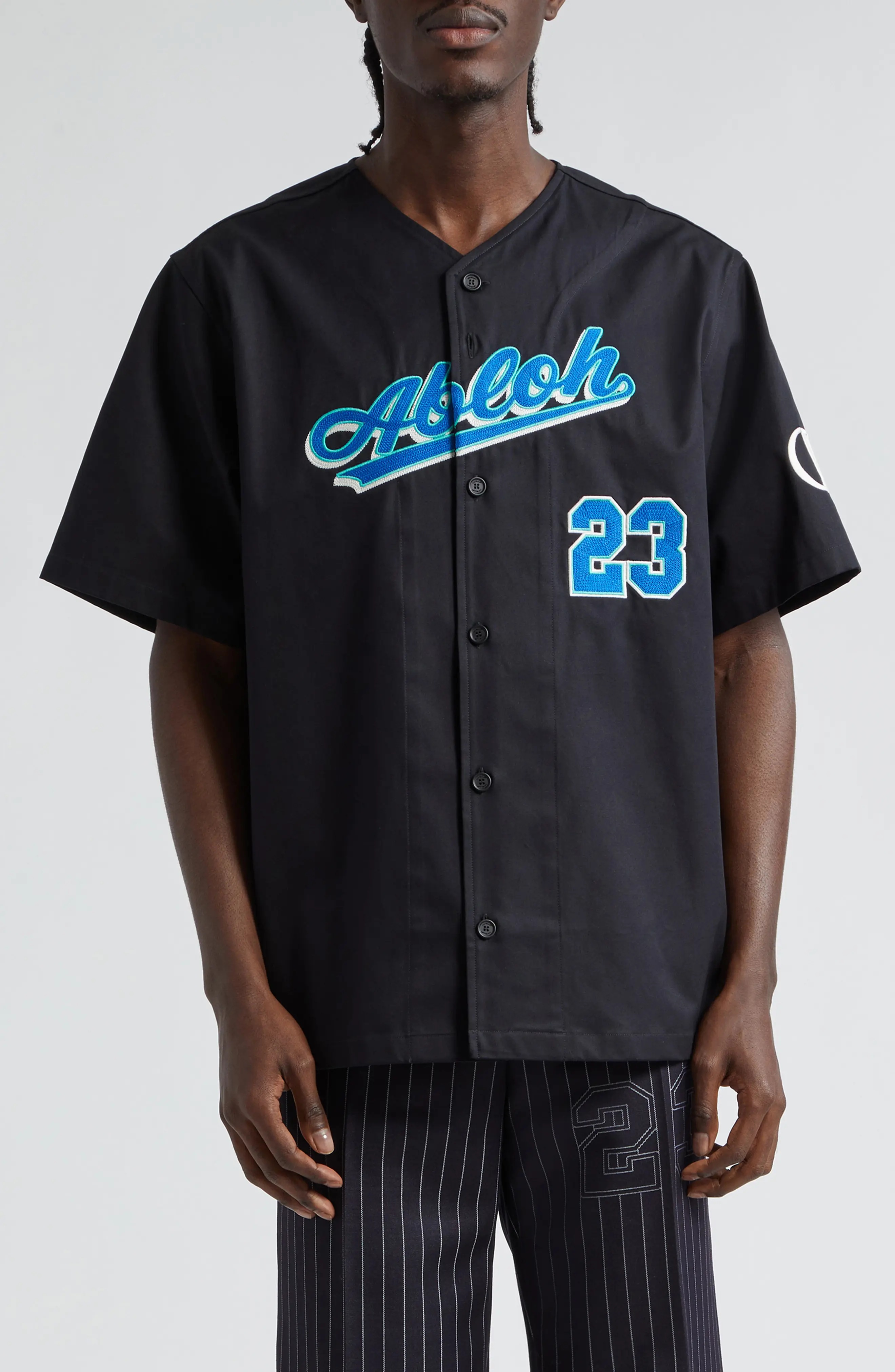 Off-White Baseball Short Sleeve Cotton Button-Up Shirt
