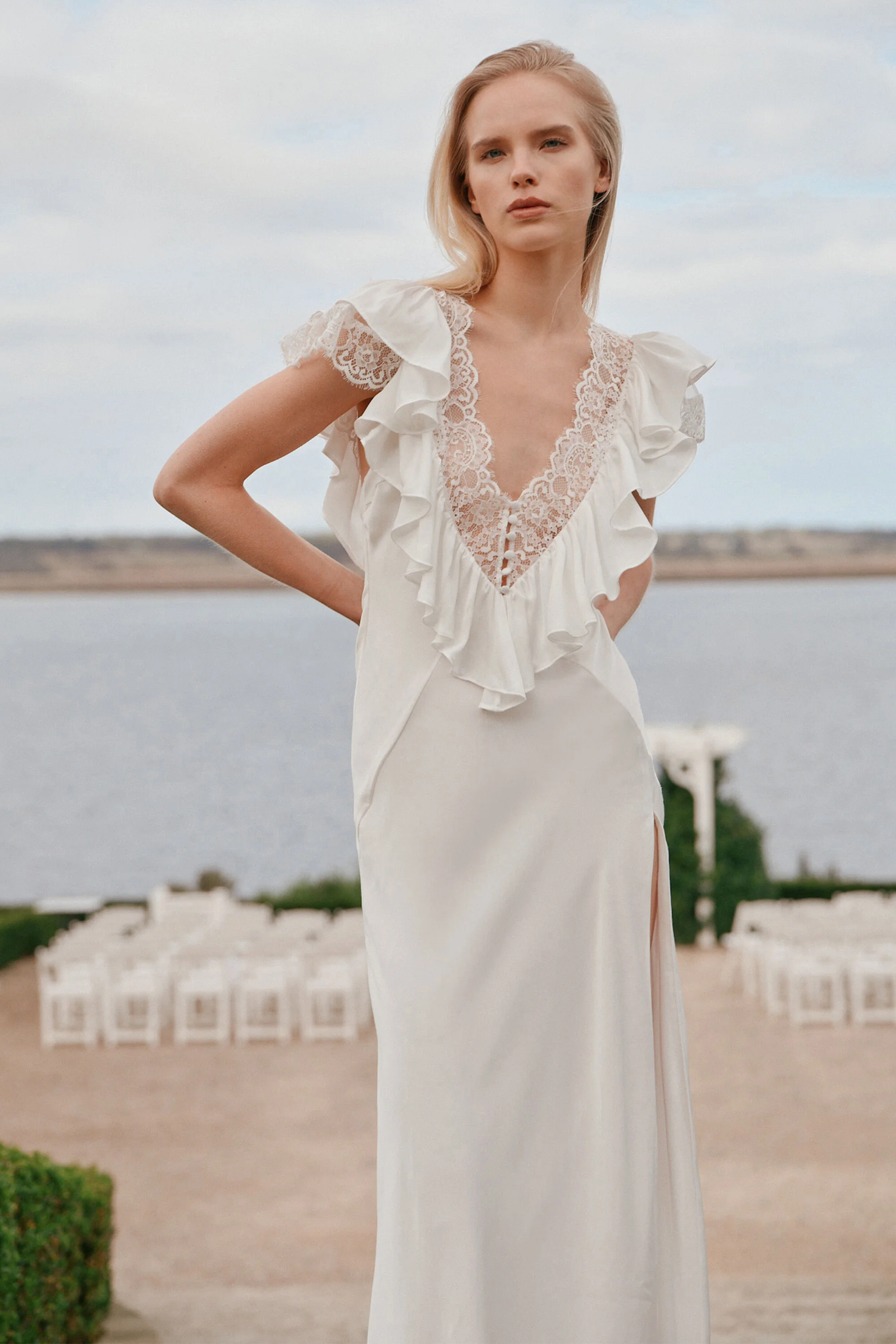 Celeste Ruffle Maxi Dress In Orchid White - 1