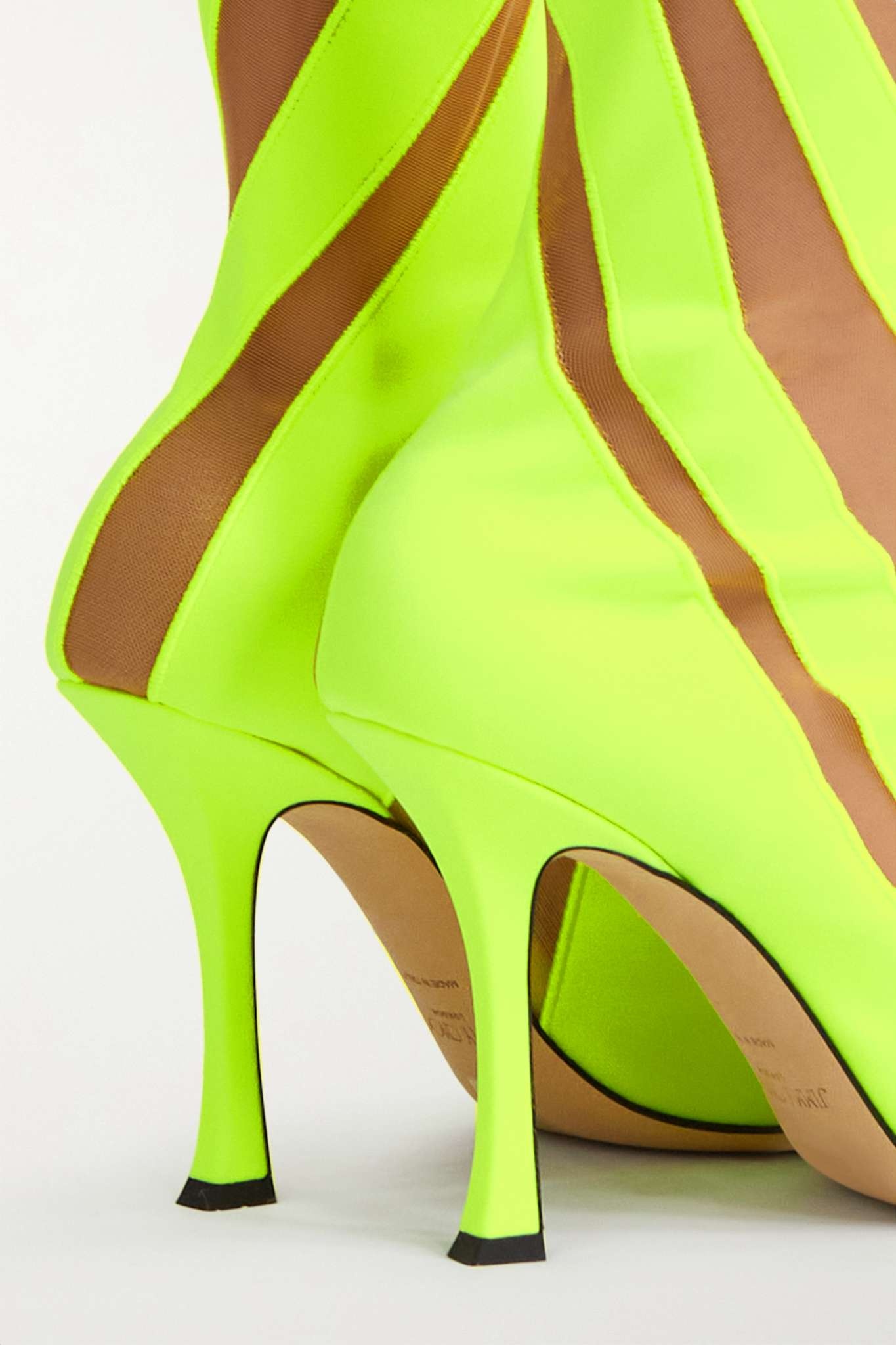 + Mugler 100 two-tone neon jersey and mesh sock boots - 4