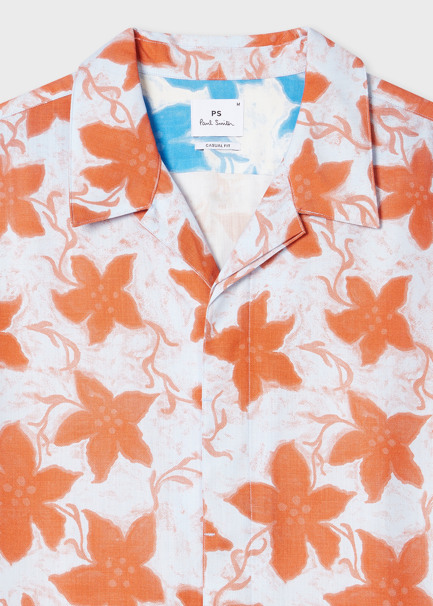 Pale Blue Orange 'Gentian Flower' Print Short-Sleeve Shirt - 2