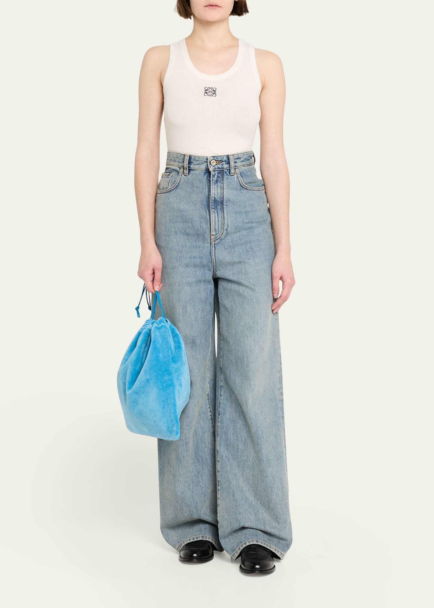 Medium Drawstring Pouch Bag in Terry Cloth - 6