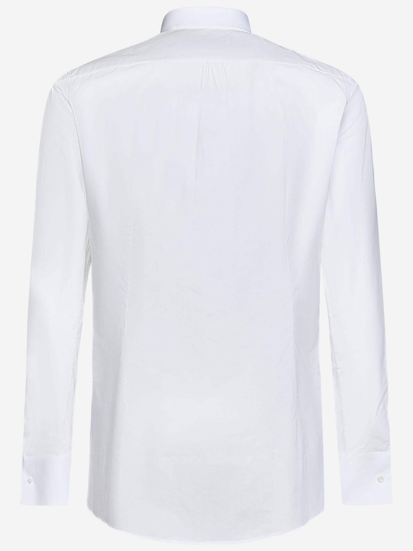White cotton shirt with plastron and hidden front closure. - 2