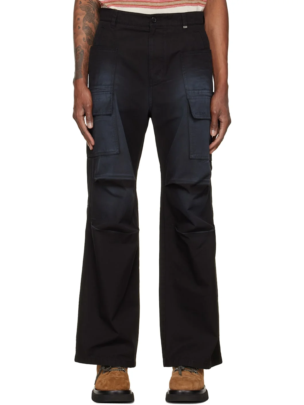 Black Washed Multi Pocket Cargo Pants - 1