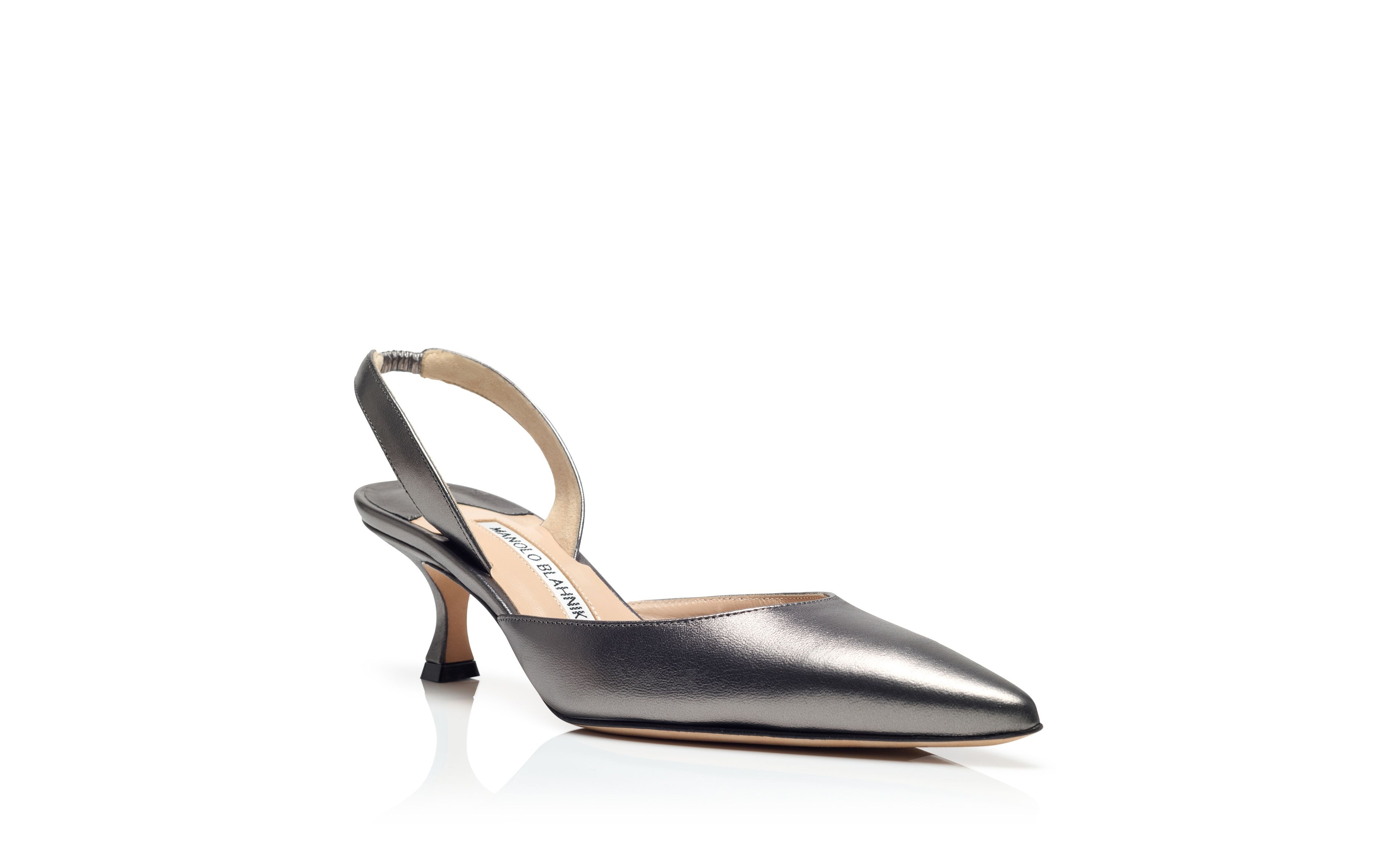 Silver Nappa Leather Slingback Pumps - 3