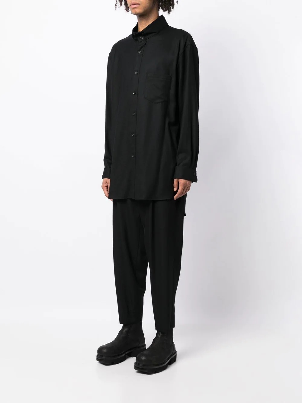 funnel-neck button-up shirt - 3