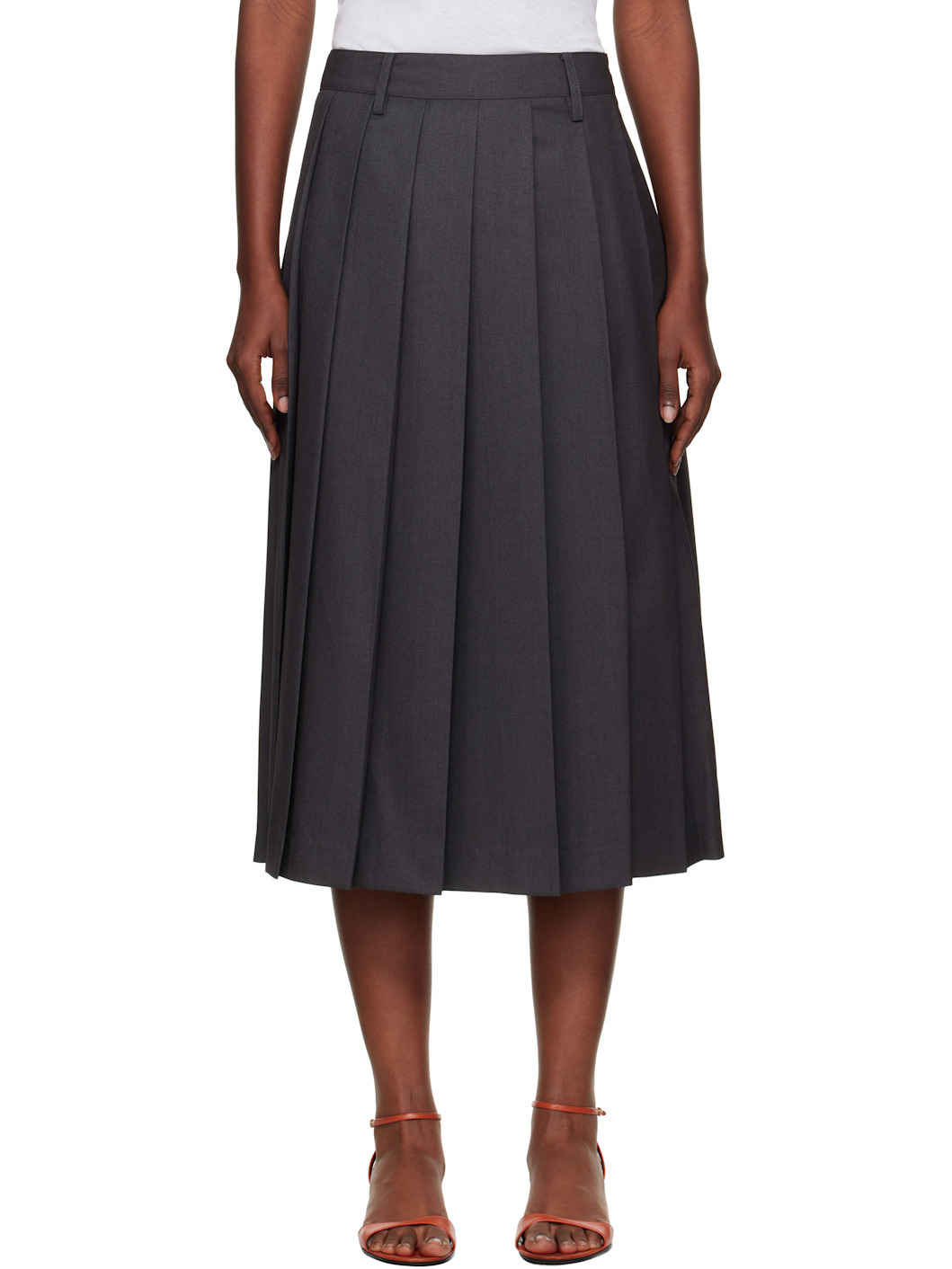 Gray Pleats Midi Skirt - 1
