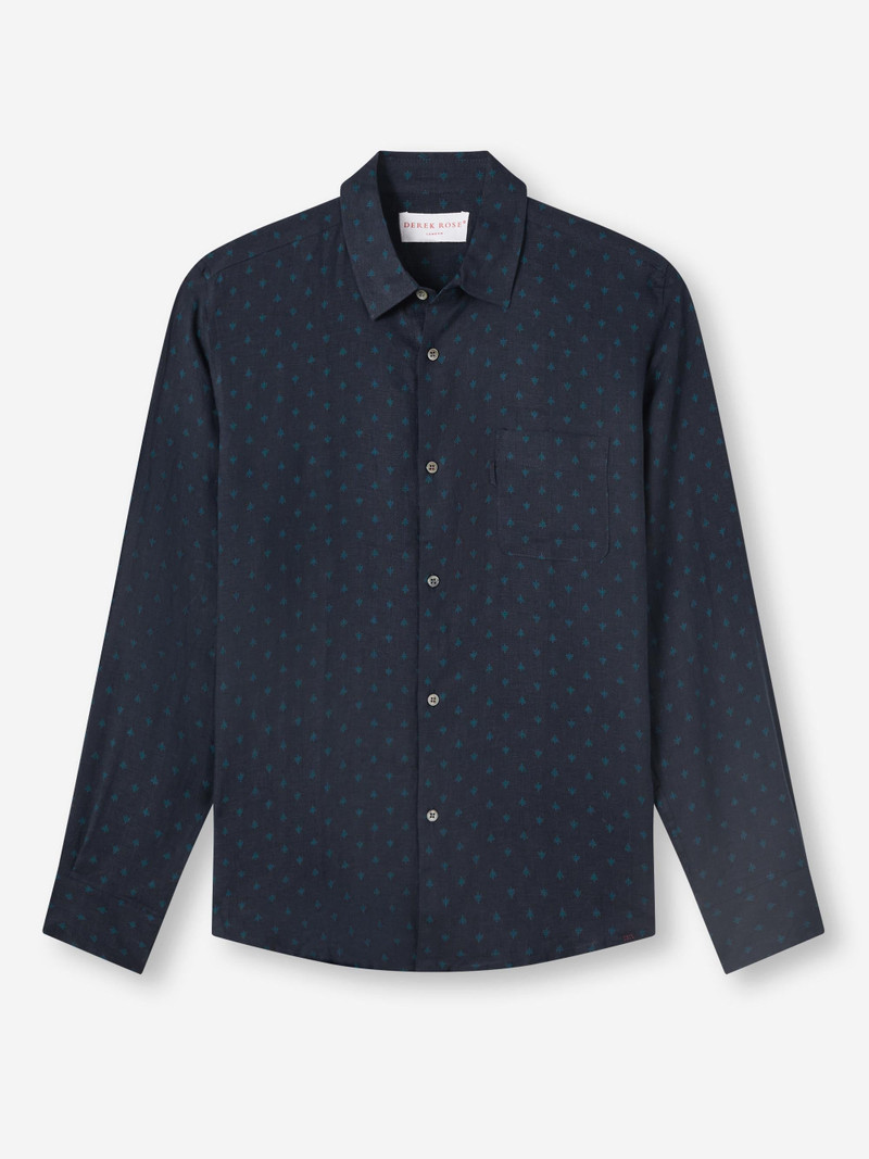 Derek Rose Men's Shirt Milan 25 Linen Navy outlook