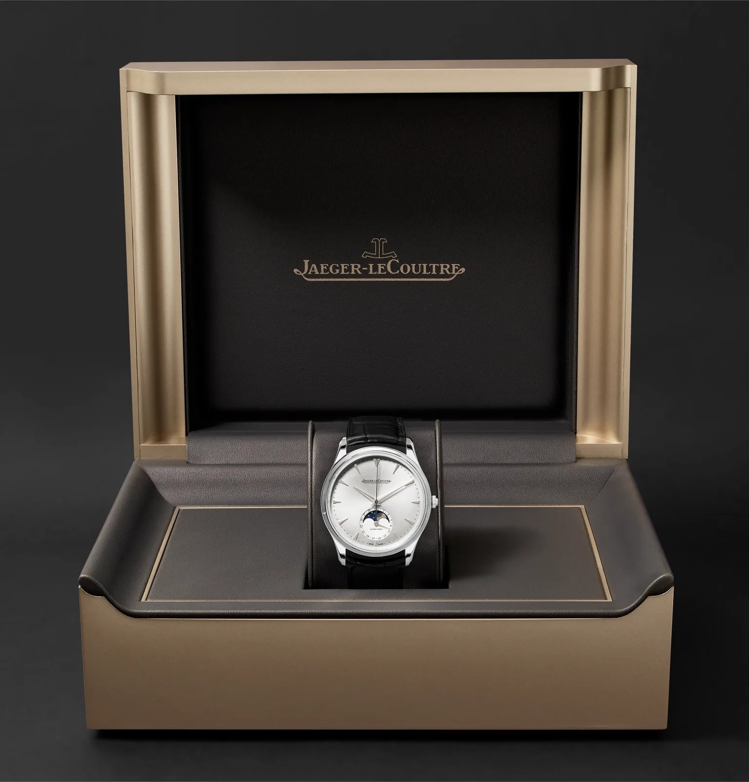 Master Ultra Thin Moon Automatic 39mm Stainless Steel and Alligator Watch, Ref. No. JLQ1368420 - 9