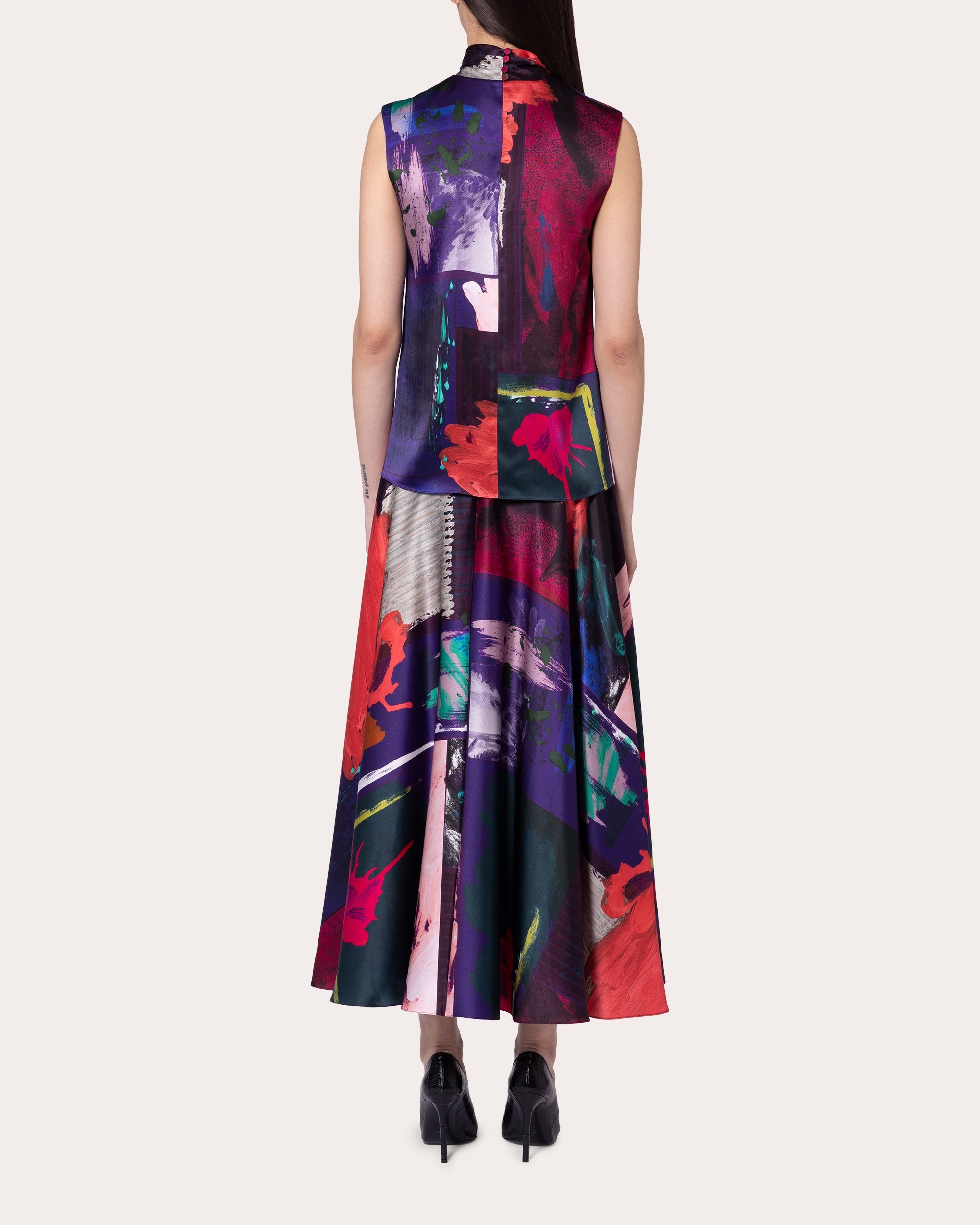 Ava Abstract Silk Gathered Knot Top - 2