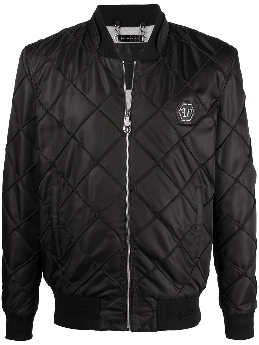 logo-plaque quilted bomber jacket - 1