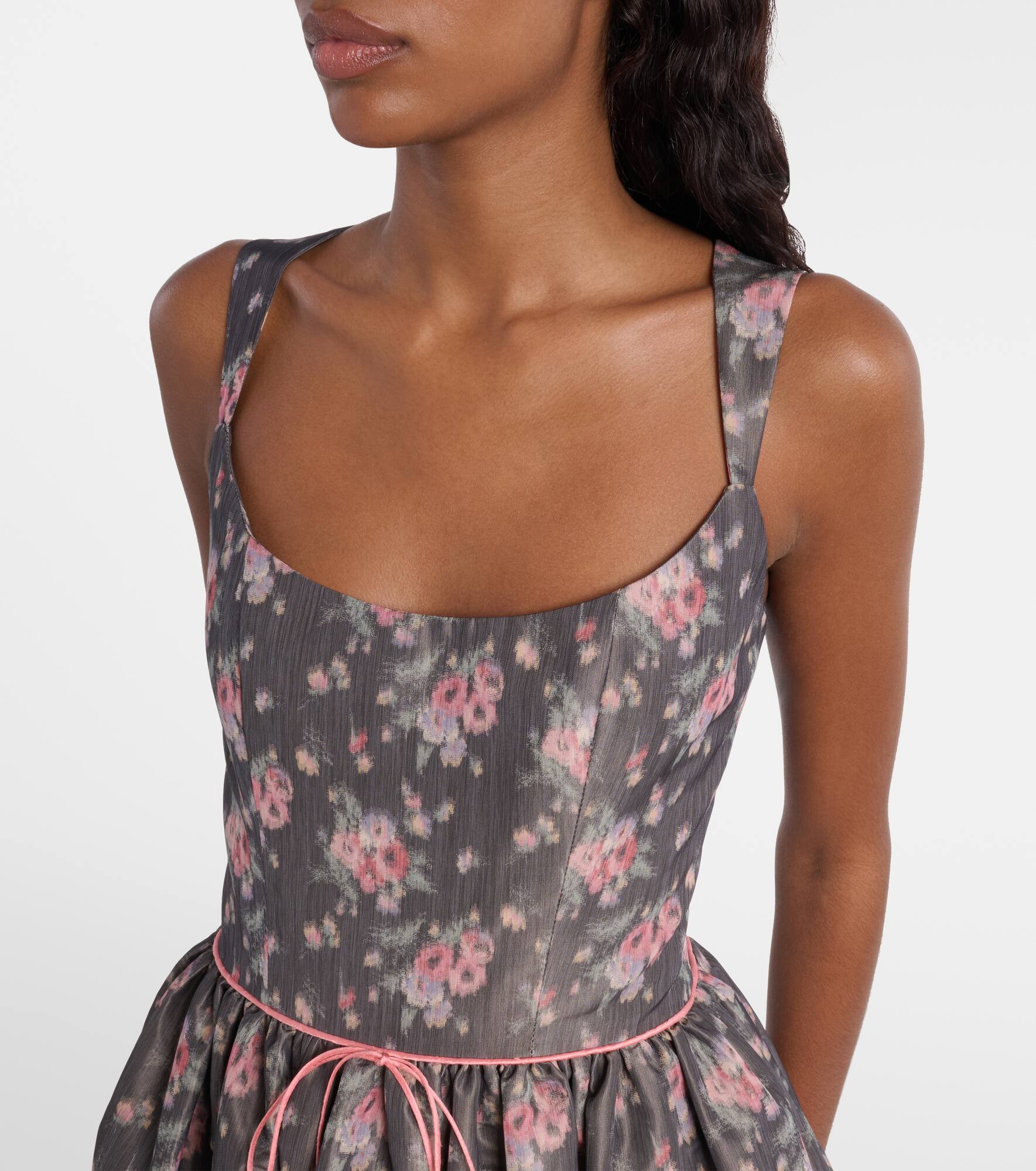 Apple floral taffeta corset midi dress - 4