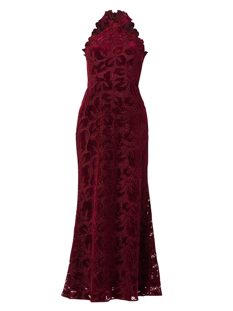 Women's Vera Velvet Lace Maxi Dress - Bordeaux 1