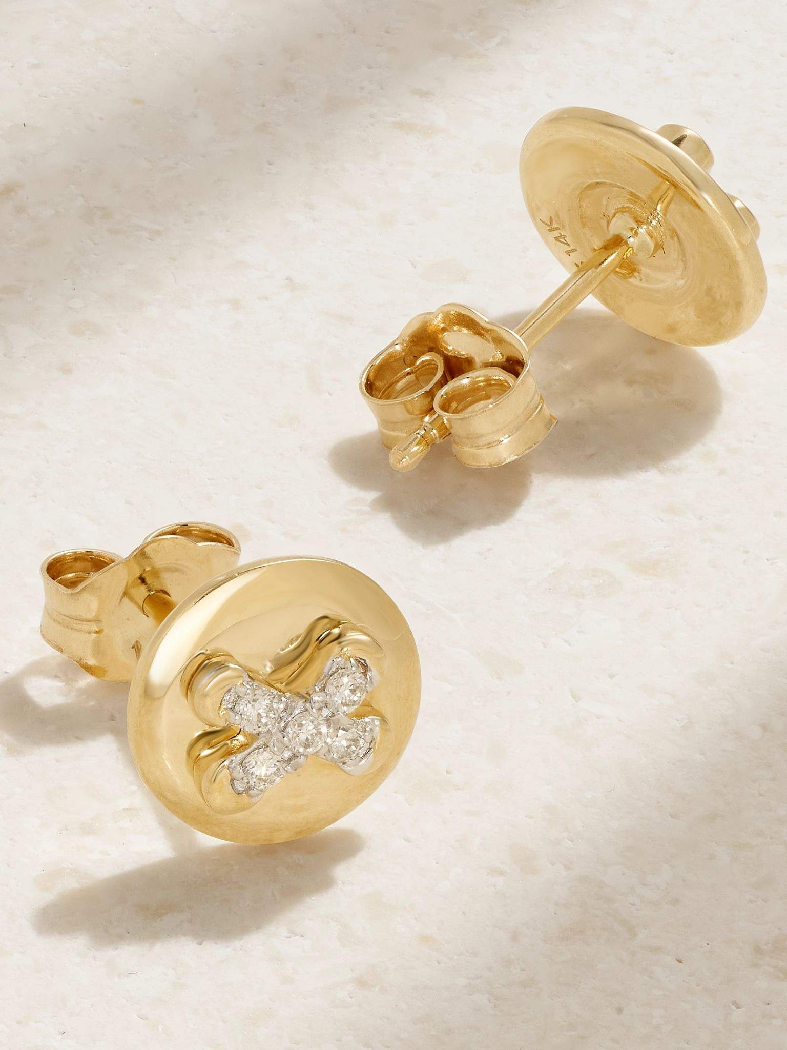 Button 14-karat gold diamond earrings Gold - 3