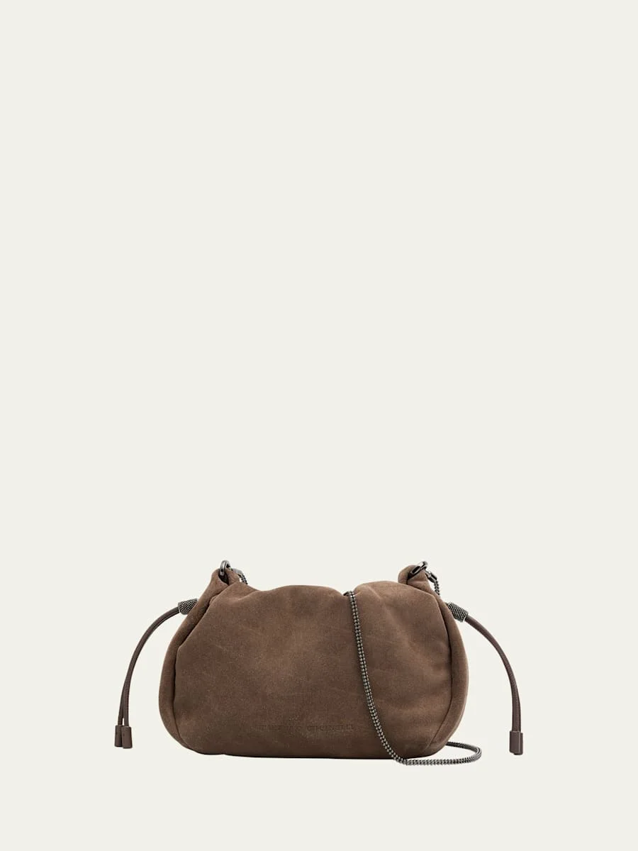 Small Drawstring Suede Crossbody Bag - 1
