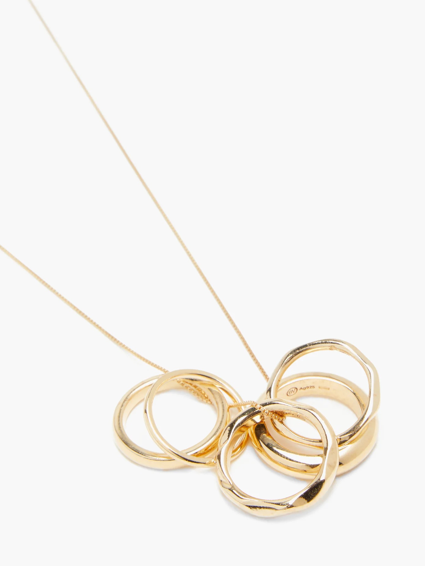 Five-ring gold-plated sterling-silver necklace - 4