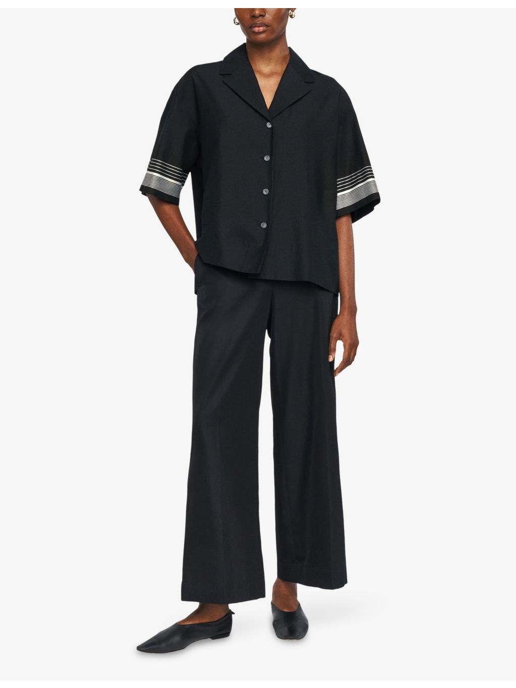 Leopold Embroidered-Stripe Short-Sleeve Cotton And Silk-Blend Blouse - 2