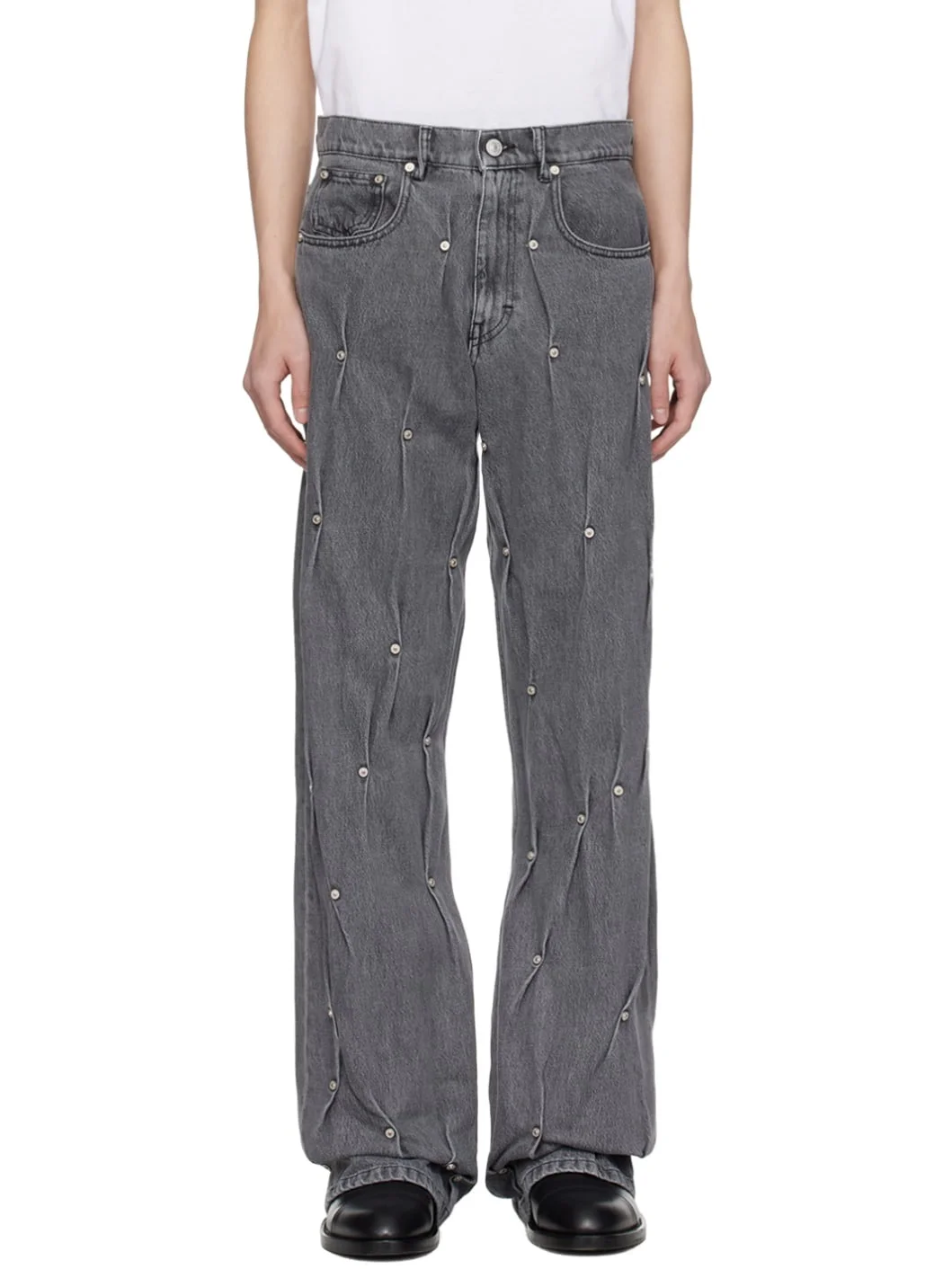 Gray Multi Rivet Jeans - 1
