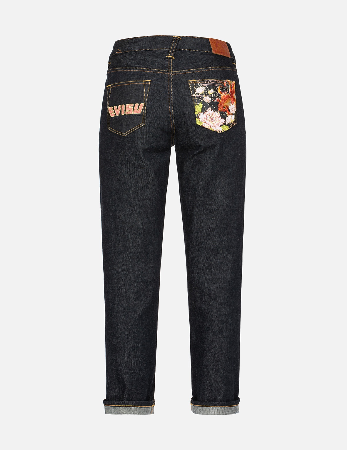GOLDFISH AND FLORAL FLOW EMBROIDERY STRAIGHT FIT DENIM JEANS - 1