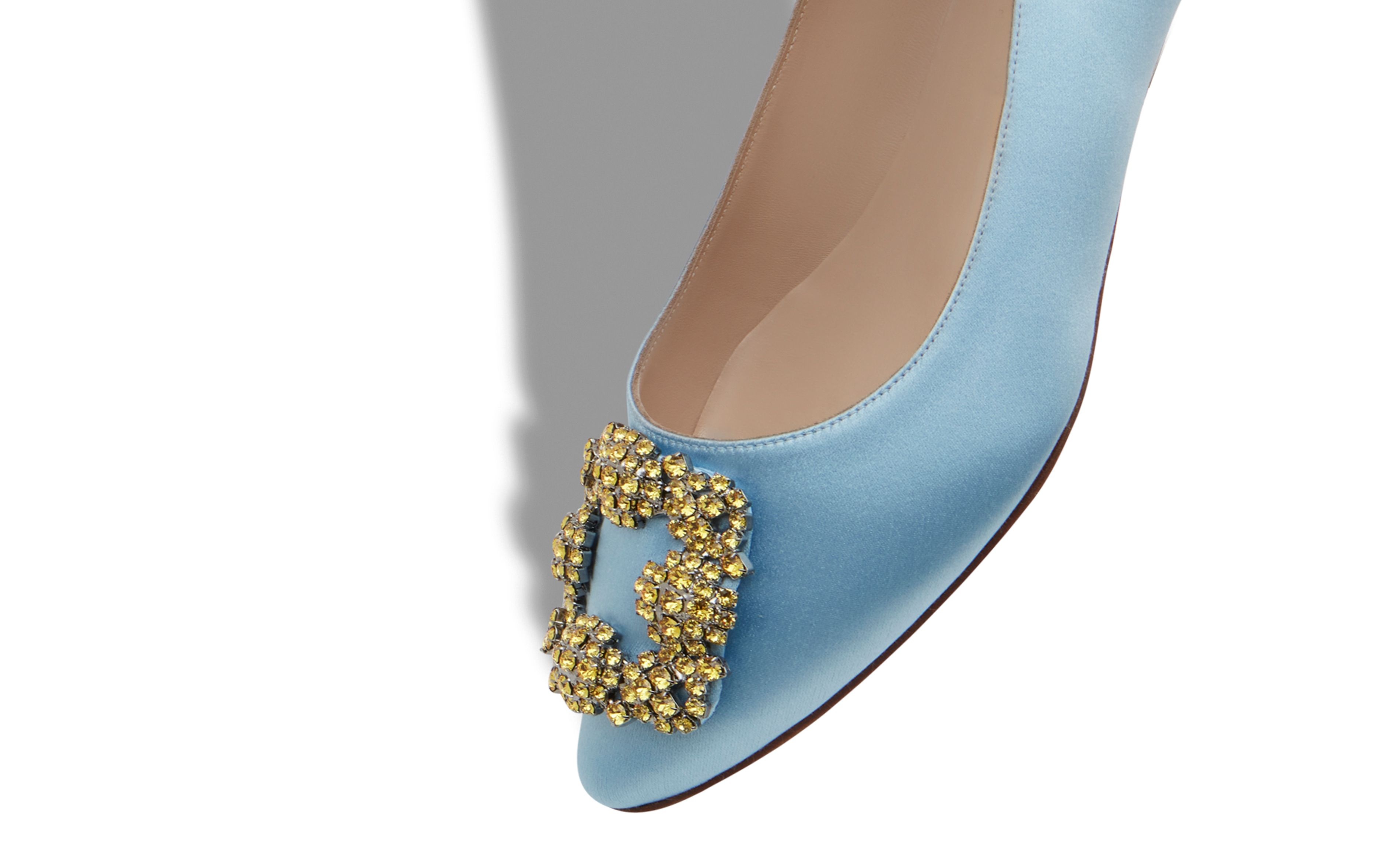 Light Blue Satin Jewel Buckle Flat Shoes - 4