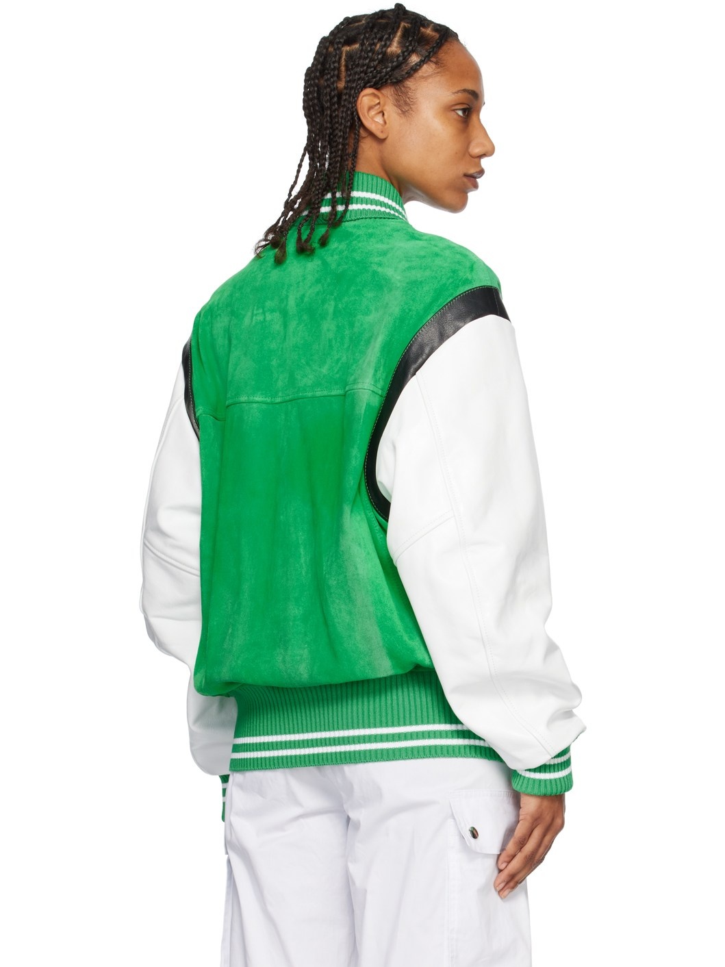 Green & White Paneled Bomber Jacket - 3