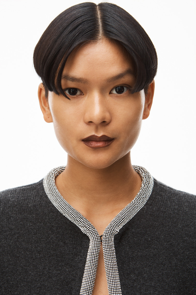 crystal trim cardigan in boiled wool 5