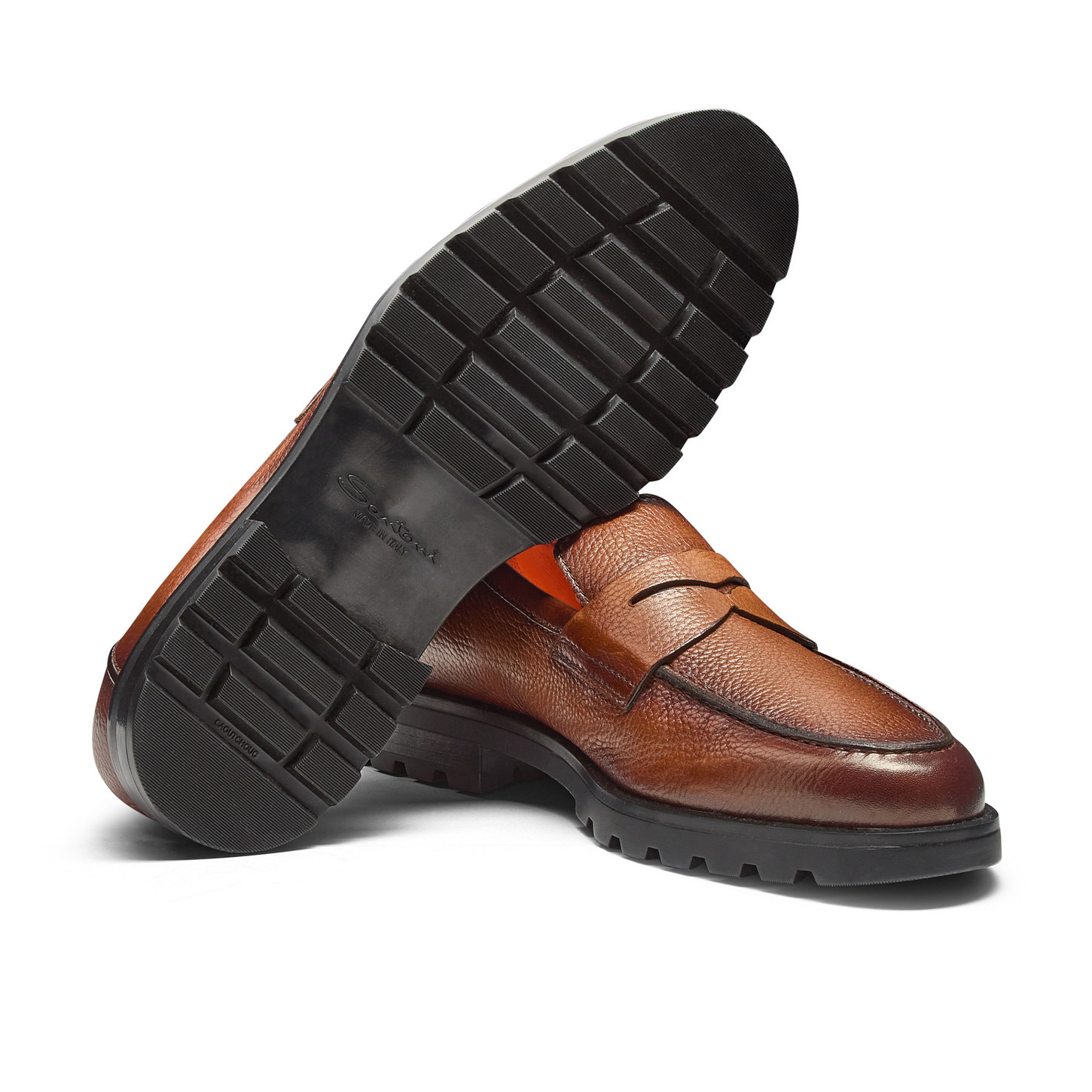 Men's brown tumbled leather penny loafer - 4