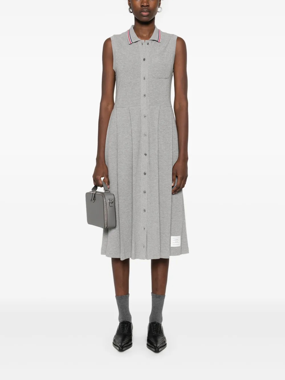 THOM BROWNE - Women Sleeveless Pleated Bottom Polo Dress - 1