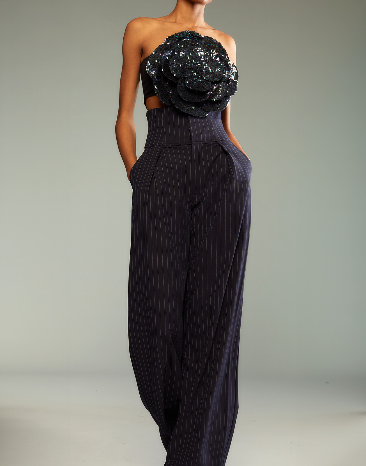 Pinstripe Corset Waist Pants - 7