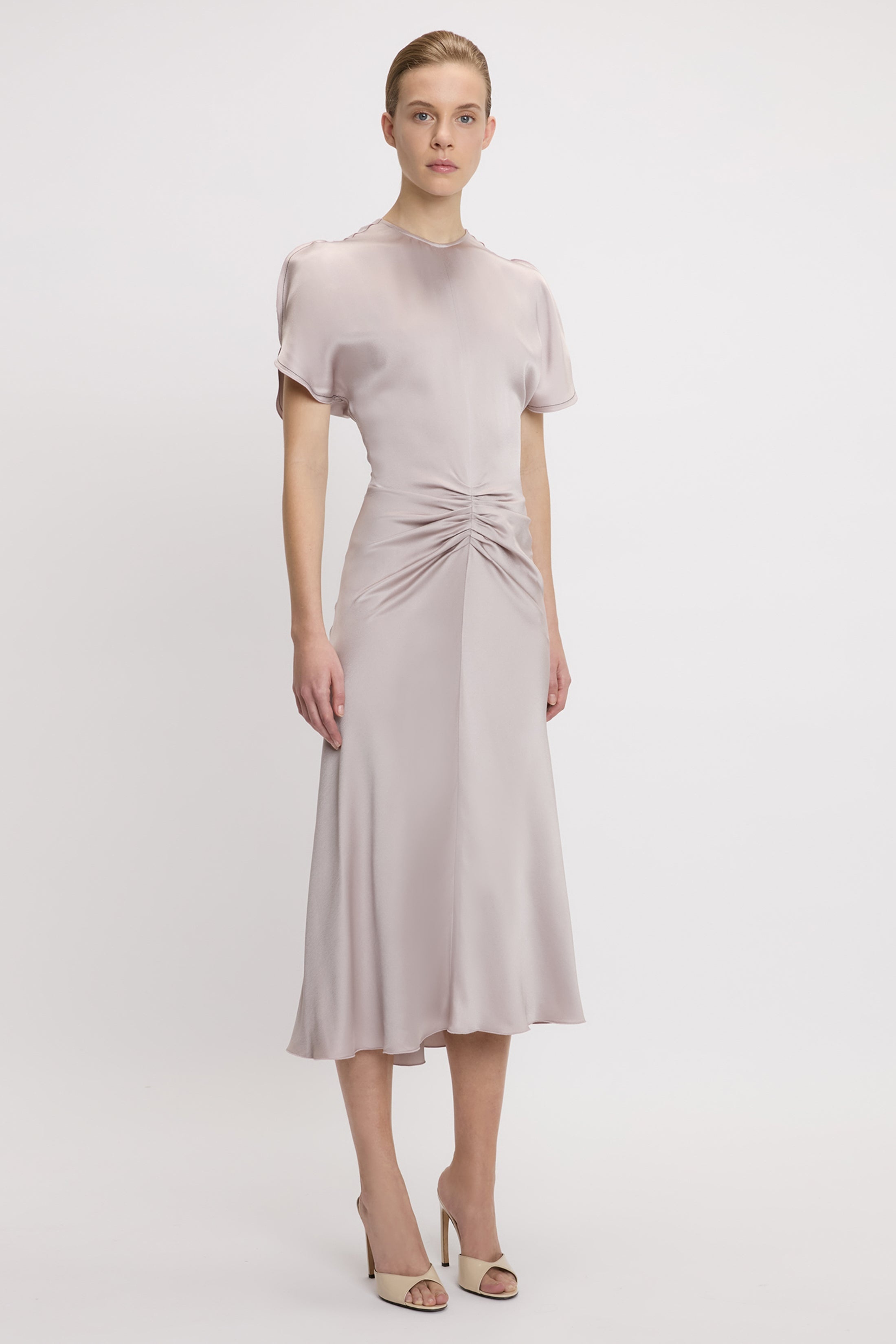 Gathered Waist Midi Dress In Heather - 3