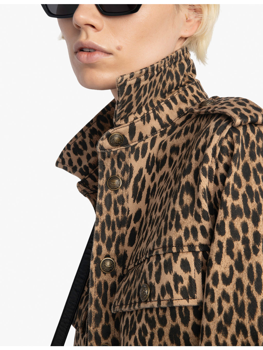 Leopard-Print Chest-Pocket Denim Shirt - 5
