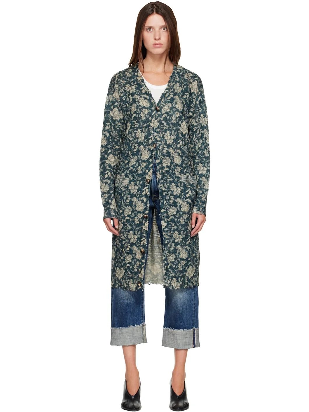 Navy Printed Long Cardigan - 1