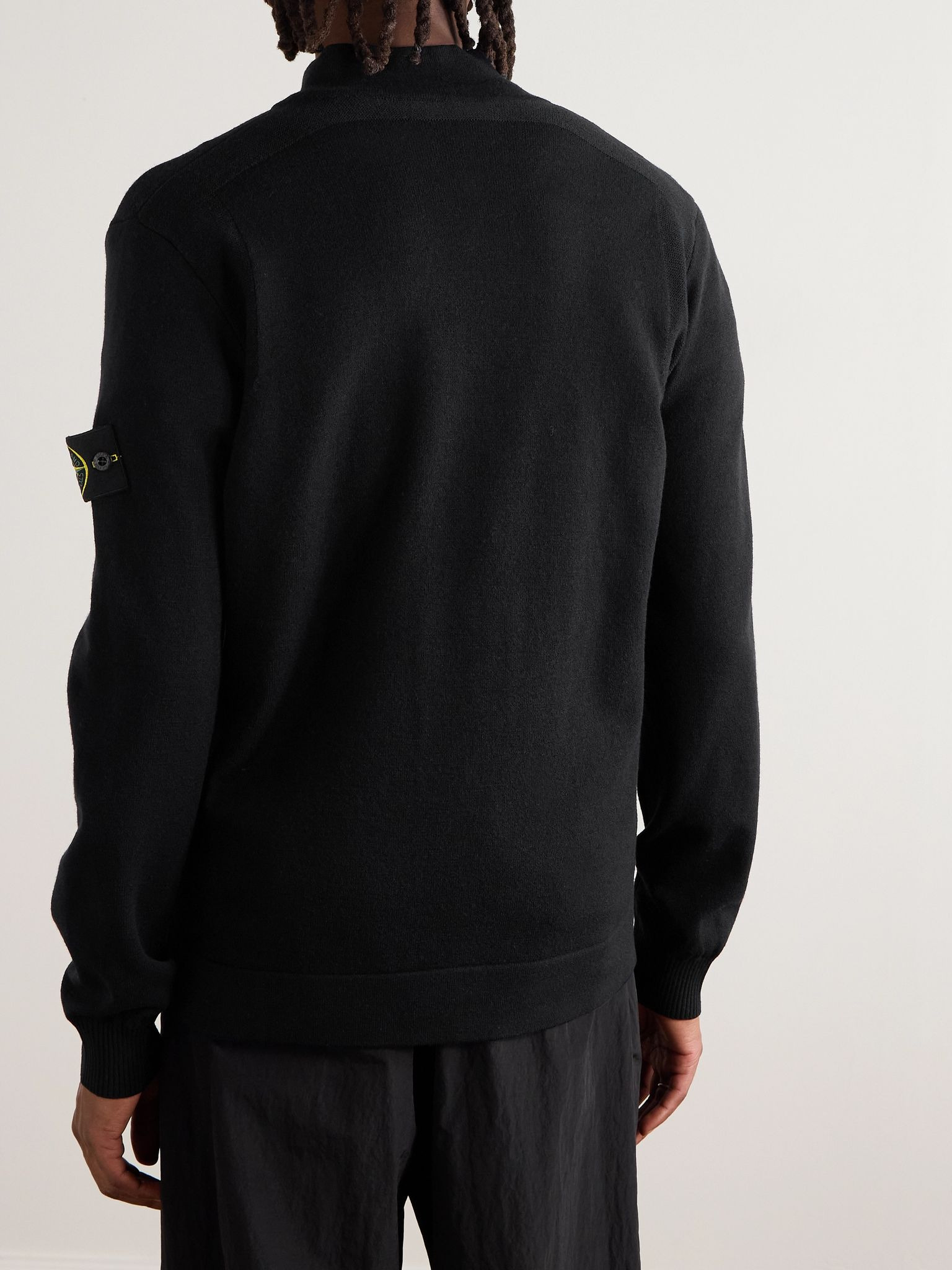 Logo-Appliquéd Wool-Blend Zip-Up Cardigan Black - 4