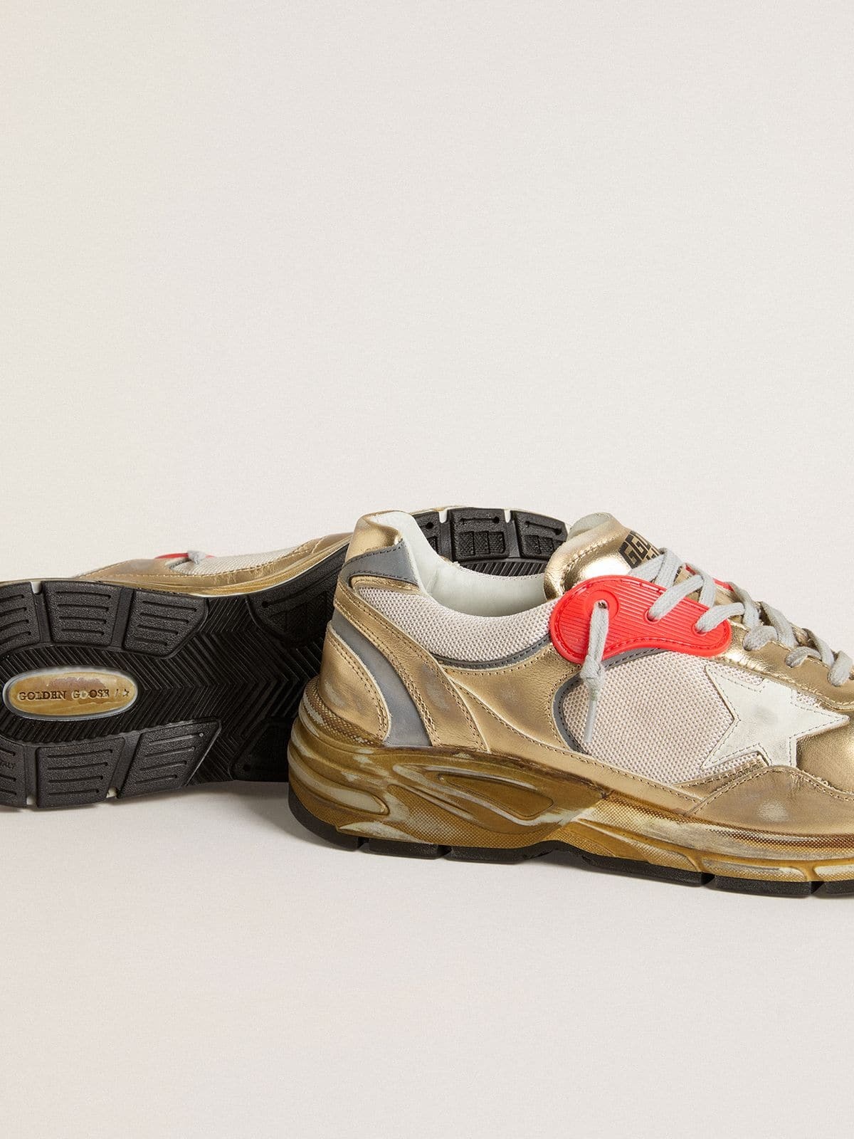 Men's Dad-Star in mesh and gold foiled leather with white leather star - 3
